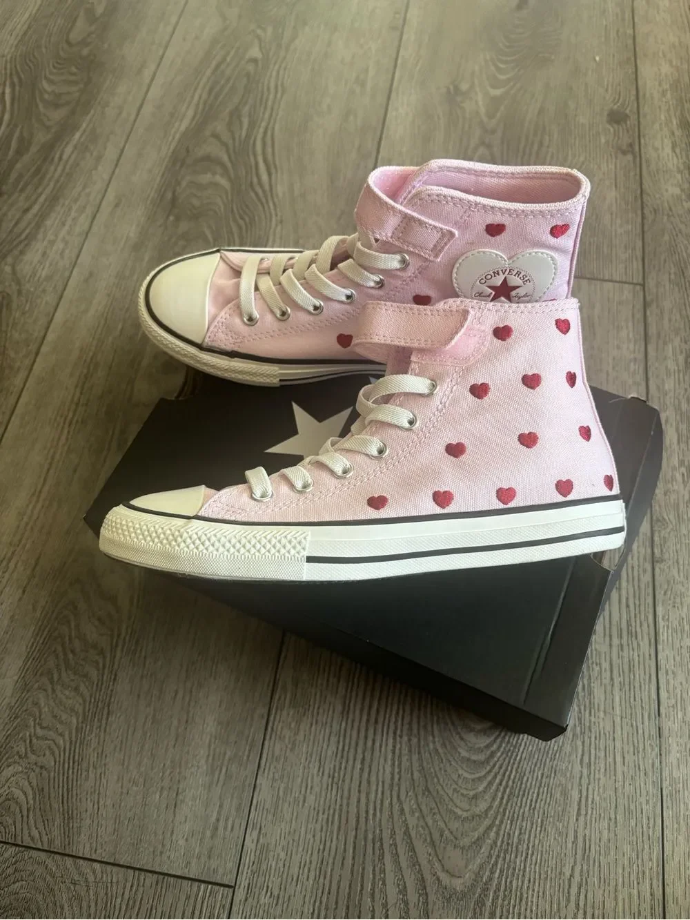 Converse Kids Pink High-Top Sneakers with Red Heart Accents
